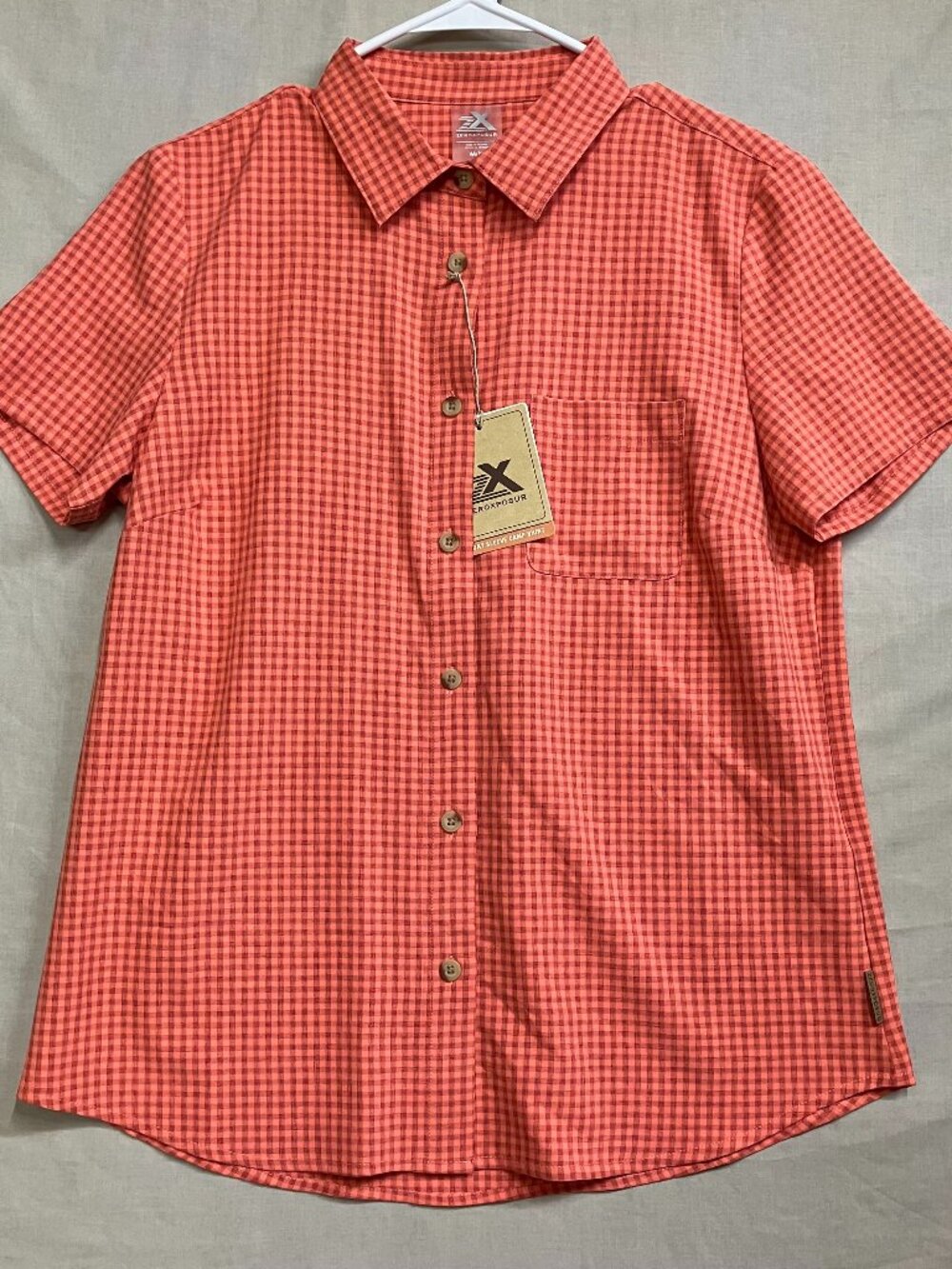 ZeroXposur Camp Shirt Men's Medium Coral Gingham Plaid UPF 50+ Short Sleeve